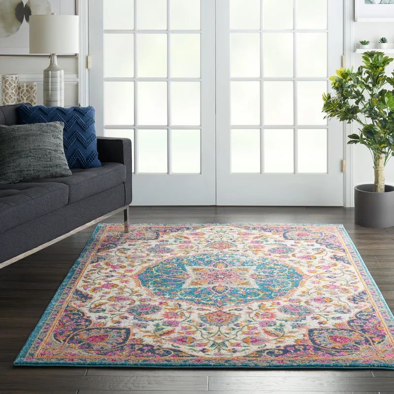 Mirazo Machine Woven / Power Loomed Performance Ivory/Pink/Blue Rug | Wayfair North America