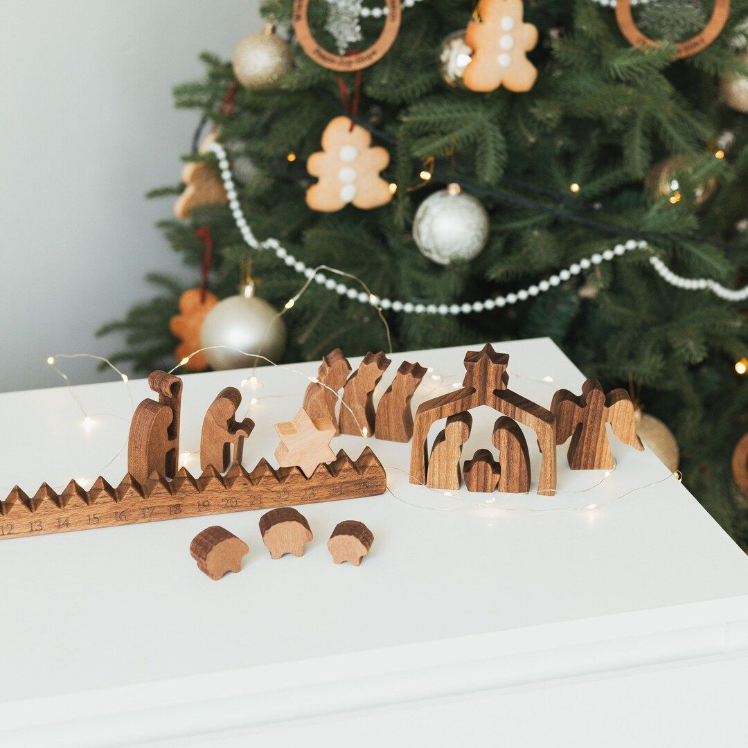 Wooden Nativity Figures Set, Advent Calendar For Kids & Adults, Handmade Christmas Ornaments, Hol... | Etsy (US)