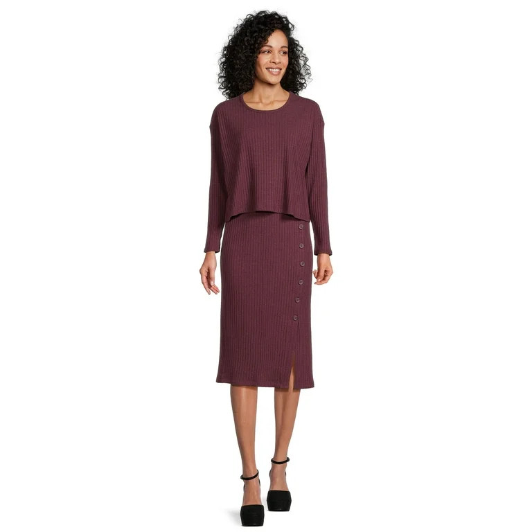 Time and Tru Women's Rib Knit Top and Skirt Set, 2-Piece , Sizes XS-XXL | Walmart (US)
