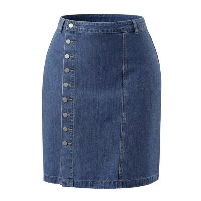 Agnes Orinda Women's Plus Size Denim Button Front High Waist A-Line Midi Casual Jean Skirt Blue 1X | Target