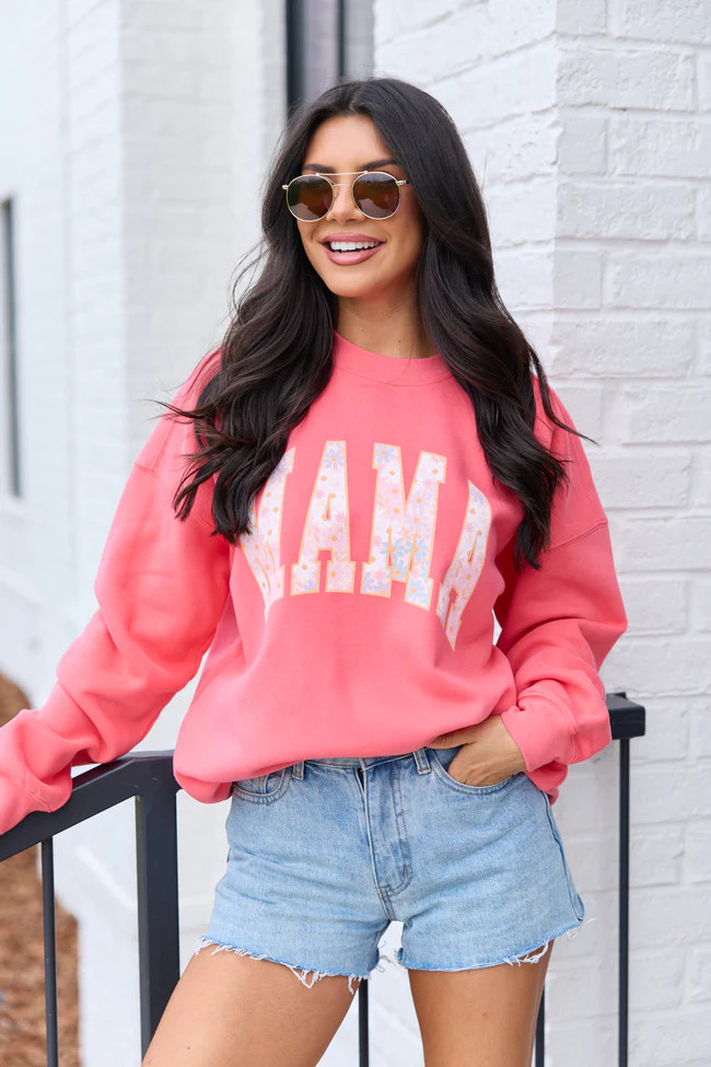 Mama Block Multi Daisy Light Red Graphic Sweatshirt | Pink Lily