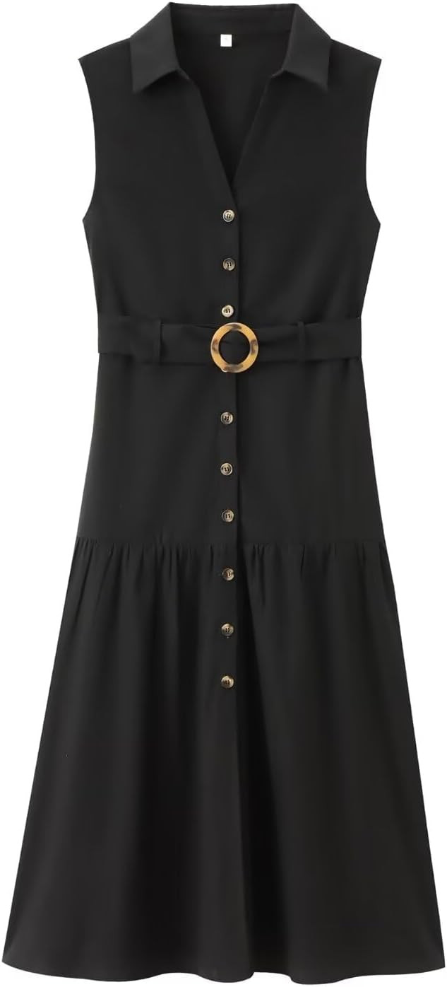 Nordic Minimalist Cotton Linen Black Sleeveless Dress Women Fashion Office Ladies Shirt Dress for... | Amazon (US)