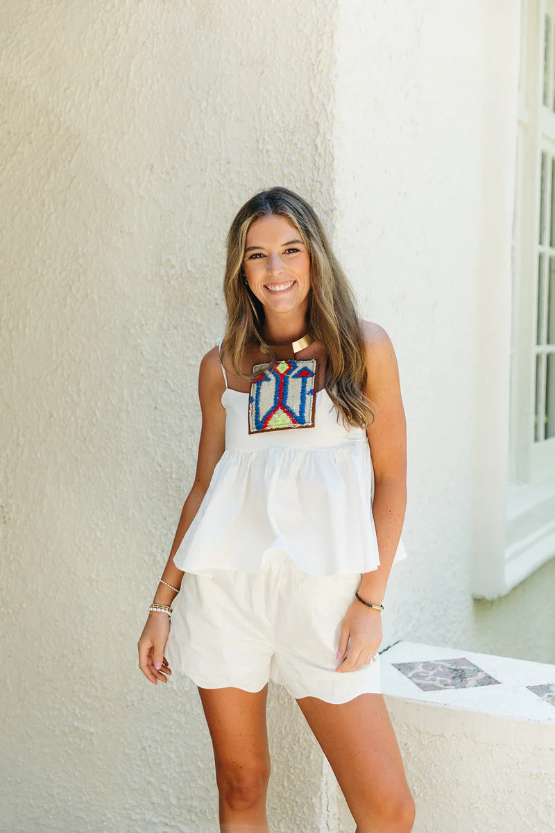 Ella Scalloped Linen Shorts - Off White | Triple Threads