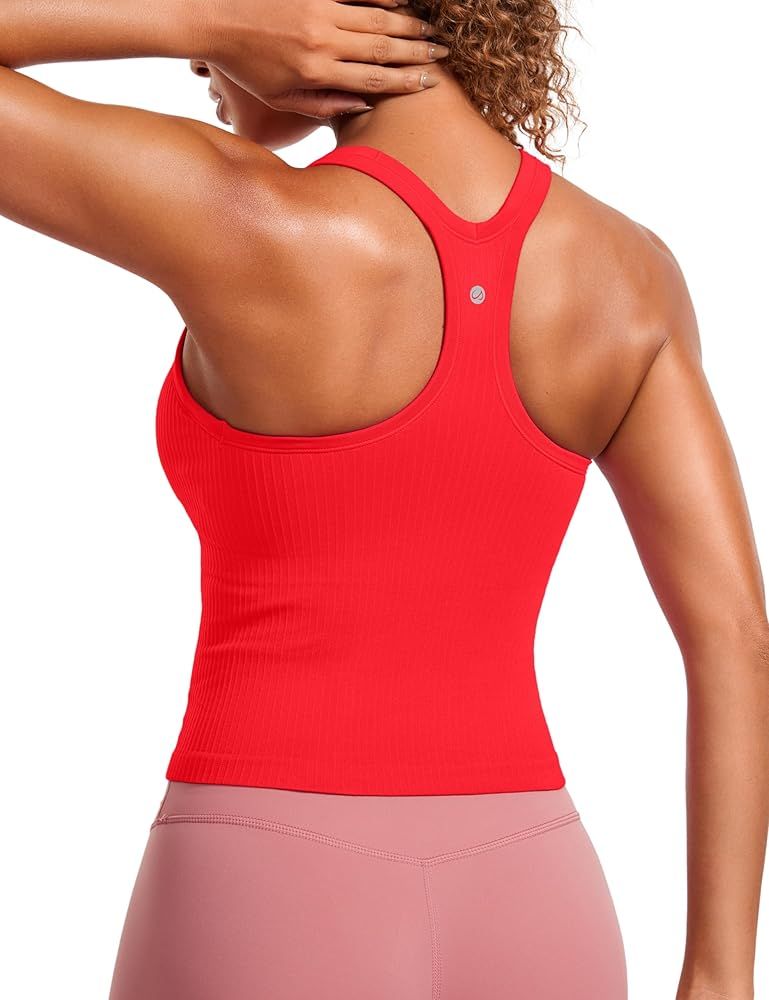 CRZ YOGA Seamless Ribbed Womens Tank Top Racerback Camisoles with Built in Bra Padded Scoop Neck ... | Amazon (US)