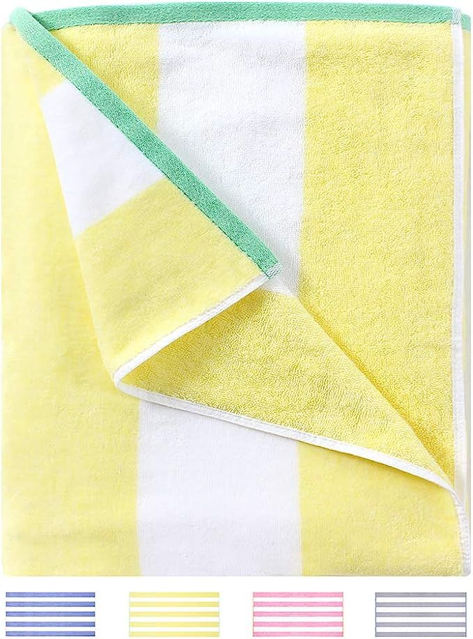 HENBAY Fluffy Oversized Beach Towel - Plush Thick Large 70 x 35 Inch Cotton Pool Towel, Yellow St... | Amazon (US)