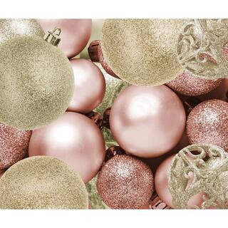 100 Rose Gold and White Gold Christmas Ornament Balls Shatterproof Plus 100 Metal Ornament Hooks | The Home Depot