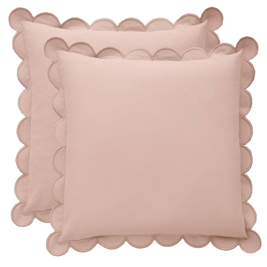 BEBE BASK Scalloped Pillow Cover - Set of 2-18 x 18 Inch - Scallop Pillow Cover - Pink Scalloped ... | Amazon (US)