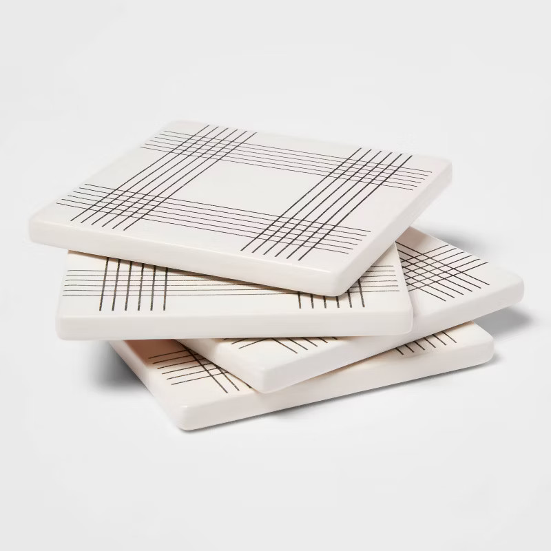 4pk Stoneware Open Plaid Coasters - Threshold™ | Target