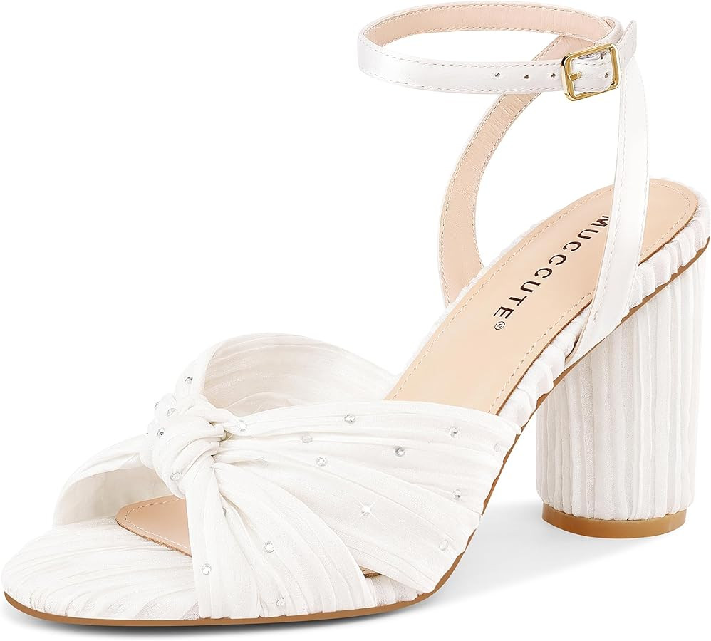 MUCCCUTE Women's Bow Knot Heeled Sandals Ankle Buckle Strap Chunky Heeled Open-toe Comfortable We... | Amazon (US)