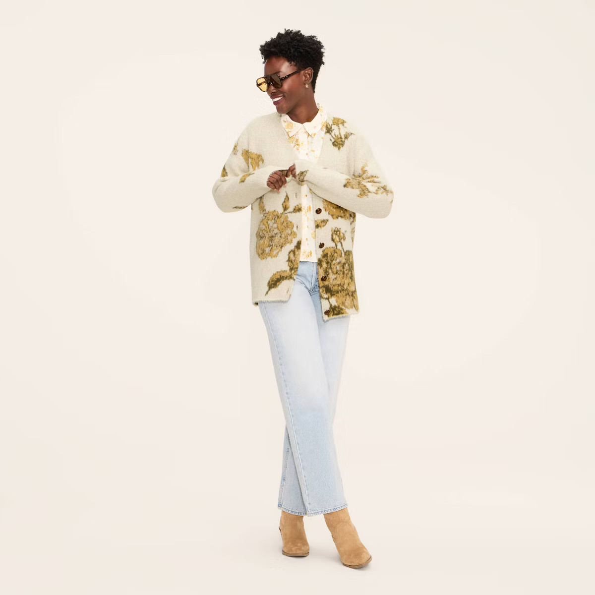 Women's Floral Relaxed Cardigan - Woolrich x Target Cream | Target