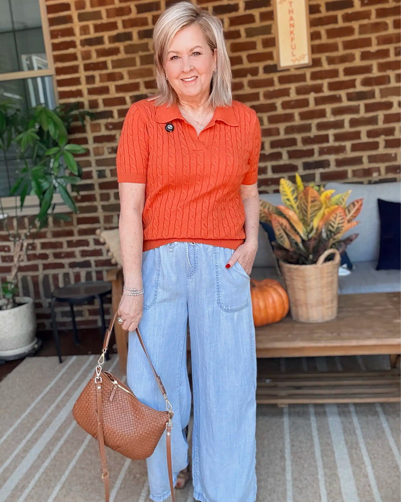 Lightweight pants that are cool for warmer weather. I’ve shared them in the lighter and darker wash and I’m wearing a size medium. My top is Amazon and the perfect orange for Fall.

#LTKootd #LTKOver40 #LTKWorkwear
