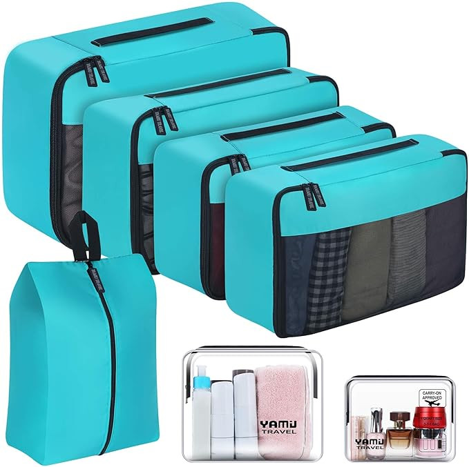 YAMIU Packing Cubes for Suitcases, 7 Pcs luggage organizer bags with Shoe Bag, 2 Waterproof Trave... | Amazon (US)