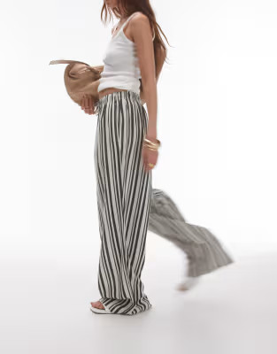 Topshop stripe linen wide leg trouser in mono | ASOS | ASOS (Global)
