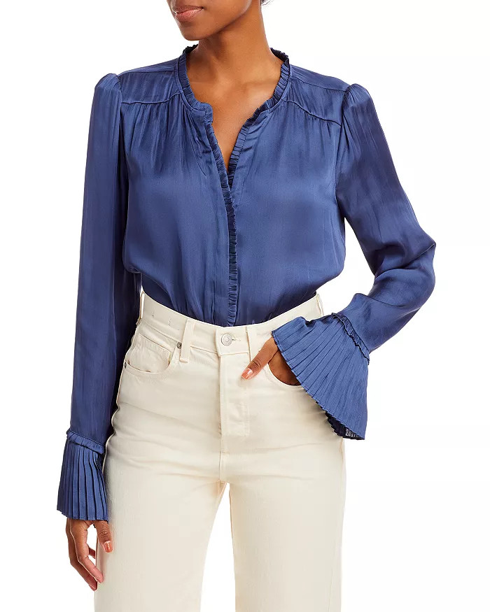 Palma Pleated Ruffle Trim Silk Blouse | Bloomingdale's (US)