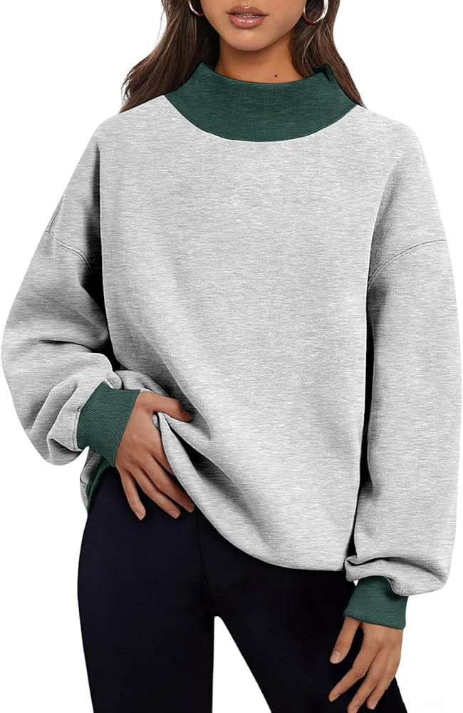 PRETTODAY Women's Oversized Sweatshirts Color Block Turtleneck Fleece Pullover Tops Long Sleeve L... | Amazon (US)