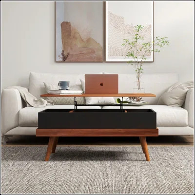 Lift Top Coffee Table, 39.25" Coffee Table with Hidden Compartments and Wood Legs 39.25" W x 21.75" D x 16" H (Folded), 39.25" W x 31" D x 21.25" H (U | Wayfair North America