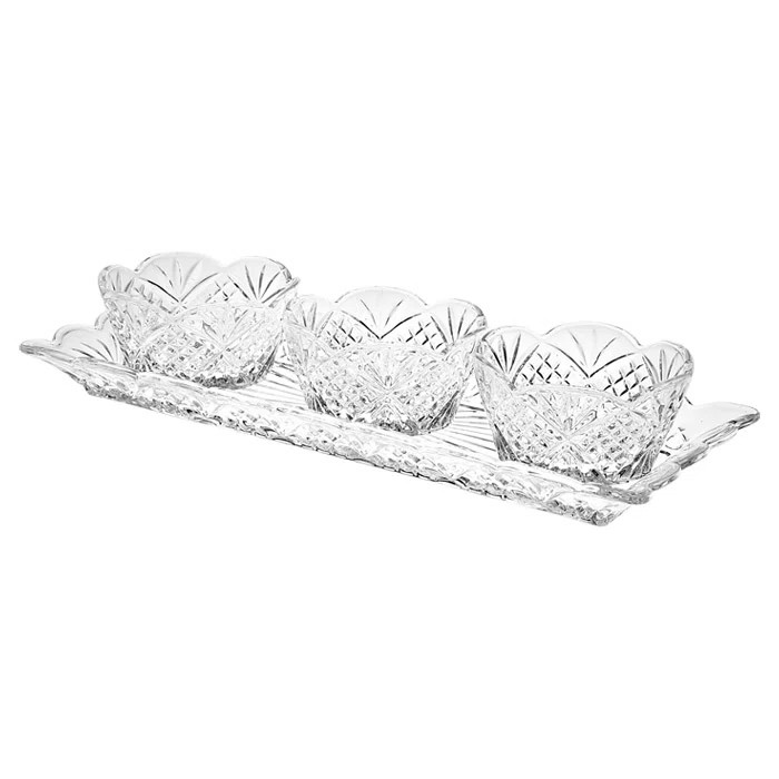 Godinger Silver Art Co Dublin Crystal Scalloped 4 Piece Appetizer Bowls & Tray Set & Reviews | Wa... | Wayfair North America