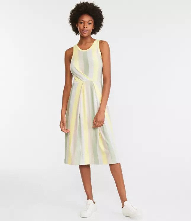 Lou & Grey Stripe Tucked Signature Softblend Lite Midi Dress | LOFT