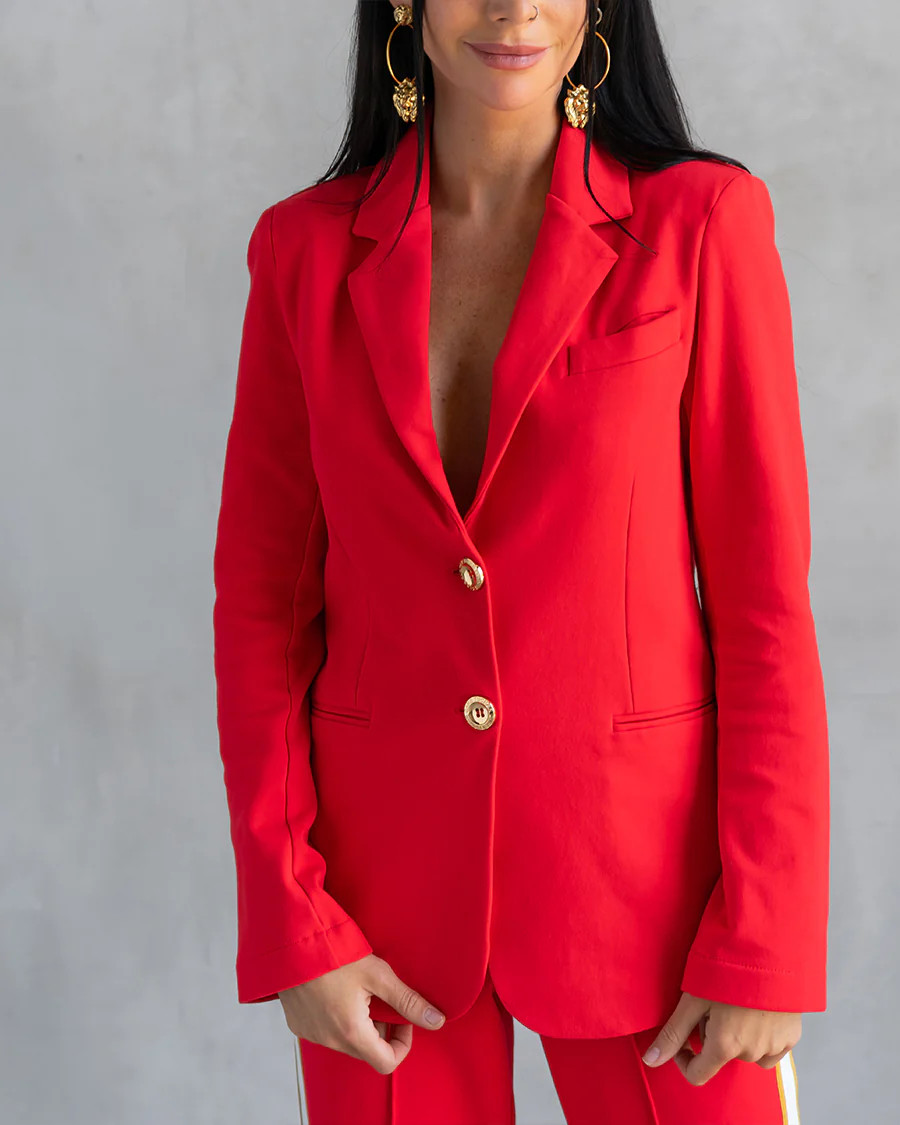 Women's Red Blazer - Morrison Interlock Cotton Stretch | Care Tucker