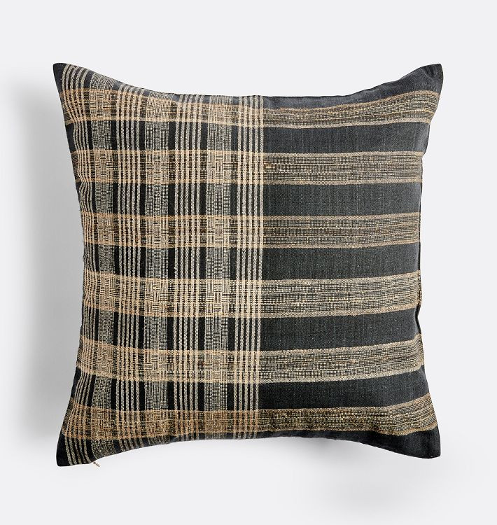 Neutral Plaid Handspun Raw Silk Pillow Cover | Rejuvenation