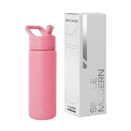 Simple Modern Kids Water Bottle with Straw Lid | Vacuum Insulated Stainless Steel Metal | Reusable Leak Proof BPA-Free Thermos for School | Summit Collection | 18oz, Velvet Pink | Amazon (US)