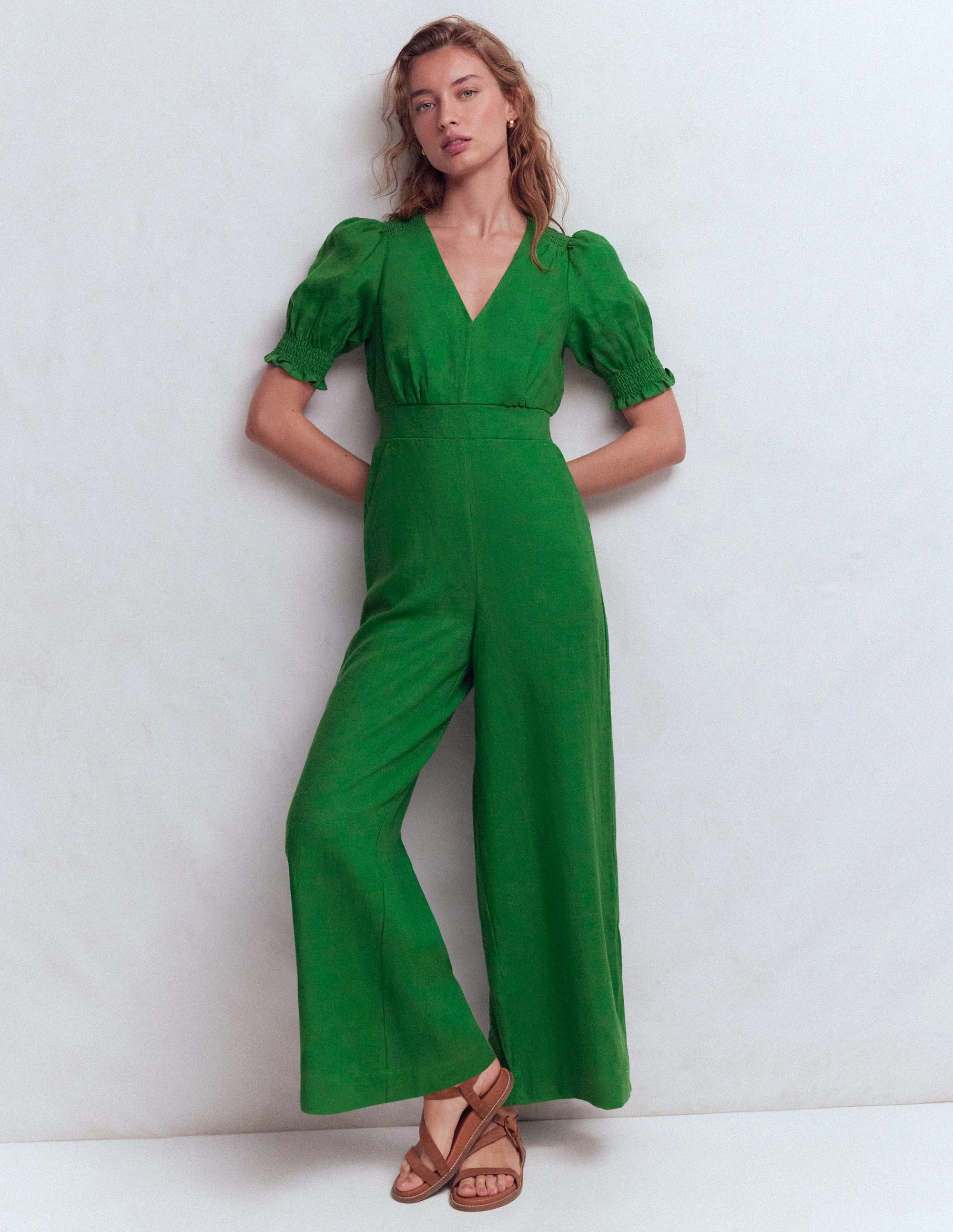 Anna Linen Jumpsuit-Amazon Green | Boden UK