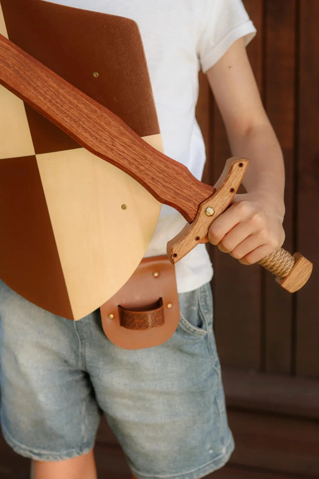 Wooden Knight Play Set, Kids Wooden Sword & Shield Set with Leather Holder, Handmade Toy for Kids... | Etsy (US)