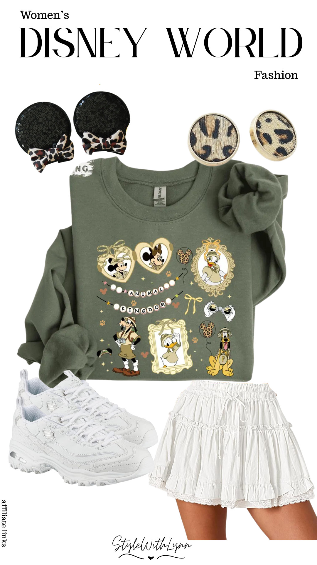 The olive-green Animal Kingdom sweatshirt paired with a flowy white tiered skort gives that effortless Disney-bounding vibe, while chunky white sneakers keep it practical for all the walking. Finished with leopard Minnie ears clips and matching cheetah accessories for the ultimate safari-chic Disney look.

Shop this Animal Kingdom outfit below!


women’s Disney World outfit, Animal Kingdom outfit women, Disney Animal Kingdom outfit, girly Disney World outfit, Disney bounding Animal Kingdom, leopard Minnie ears outfit, cheetah print Disney outfit, Disney World women fashion, Disney park outfit women, Disney World outfit ideas women, Disney World casual outfit, Disney World skirt outfit, Animal Kingdom sweatshirt outfit, Disney World comfortable outfit, Disney World sneakers outfit, Disney influencer outfit, Disney World fashion inspiration, safari Disney outfit women 

 #LTKootd #LTKTravel