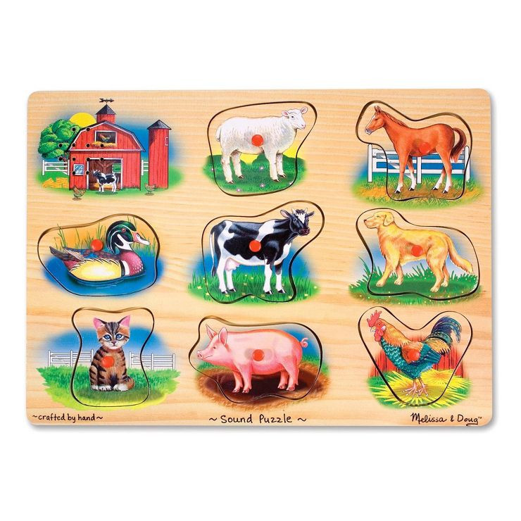 Melissa And Doug Farm Wooden Peg Sound Puzzle 8pc | Target