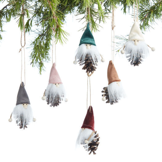 Pinecone And Velvet Gnome Boxed Ornaments 6 Pack by World Market | World Market