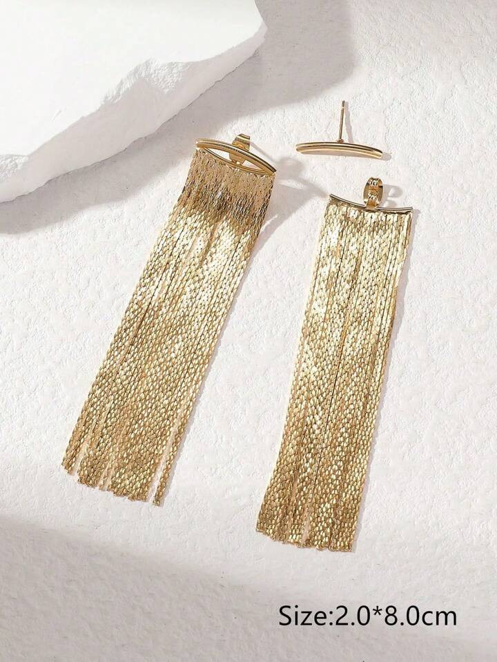 1pair Metal Chain Tassel Pendant Earrings Elegant And Minimalist Style Jewelry Fashion Women Eari... | SHEIN