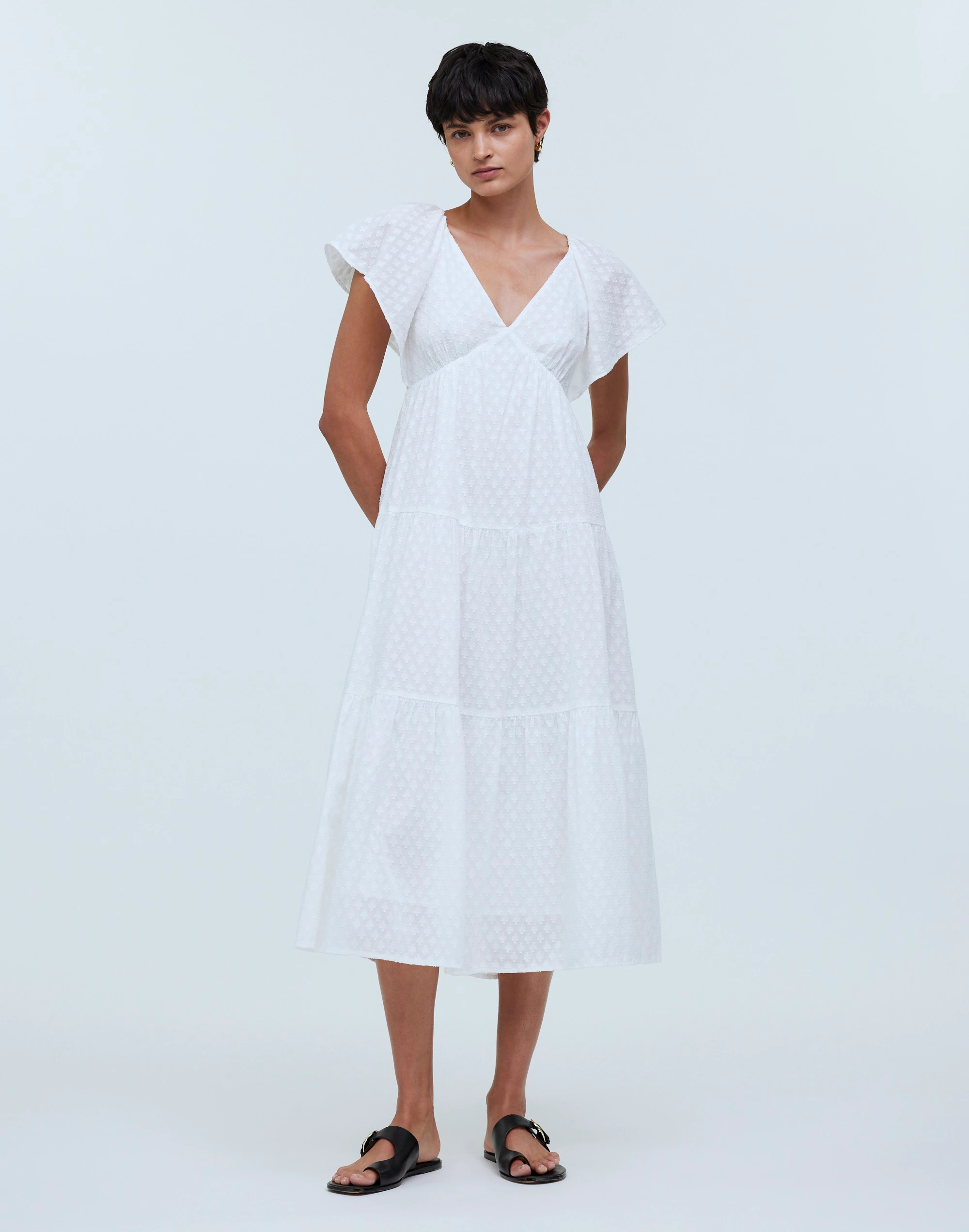 Tie-Back Flutter-Sleeve Tiered Midi Dress | Madewell