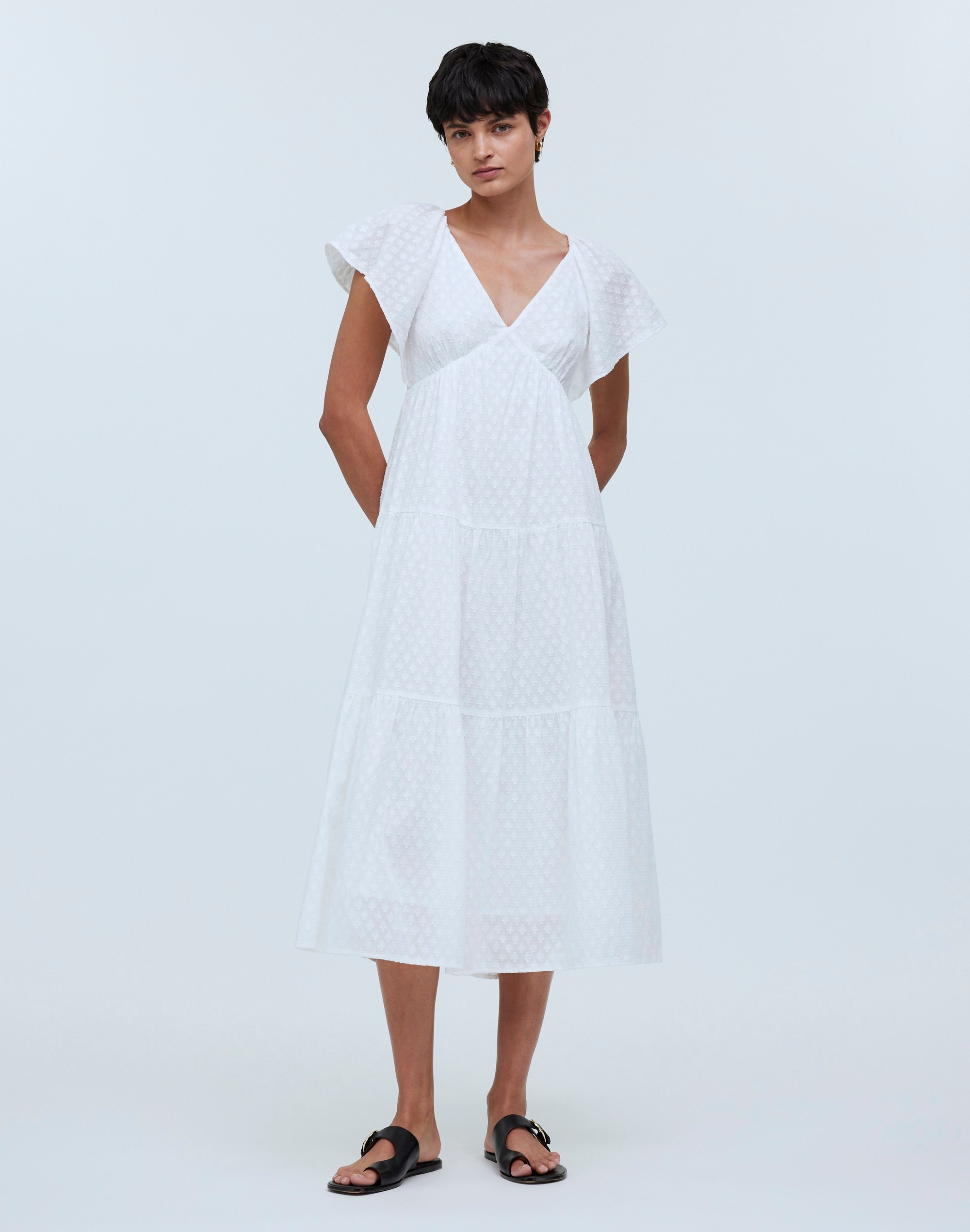 Tie-Back Flutter-Sleeve Tiered Midi Dress | Madewell