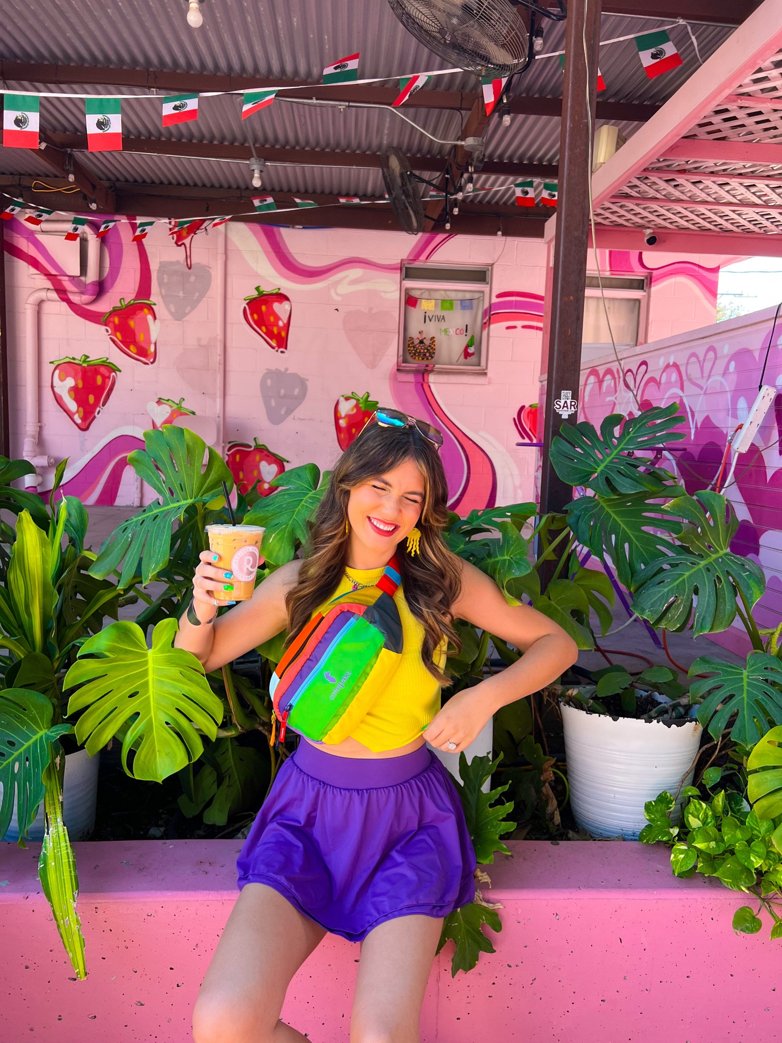 Colorful coffee date outfits ALWAYS!!🤩🌸☕️ A tank top + skort is my GO-TO outfit in the summer- especially when I’m making an iced coffee run!💛💜 I’m 5’7 wearing a size small in the skirt, which is my typical size!🫶