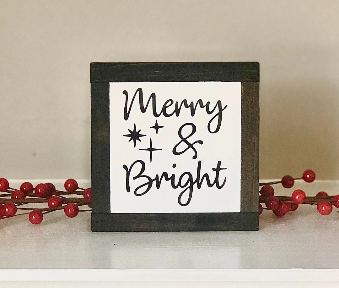 Merry & Bright Sign Christmas Wood Sign Holiday Home Decor - Etsy | Etsy (US)
