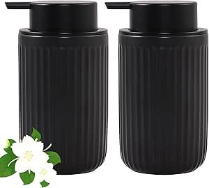 Black Soap Dispenser Set- Modern Ceramic Hand Dish Soap Dispenser for Bathroom Refillable Liquid ... | Amazon (US)