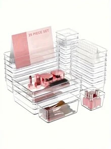 25/44pcs Clear Plastic Drawer Organizer Set, 4 Sizes Desk Drawer Divider Organizers, Storage Bins... | SHEIN