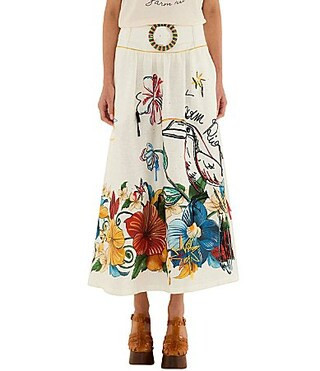 Farm Rio Tropi Embroidered Linen Maxi Skirt -  M | Dillard's