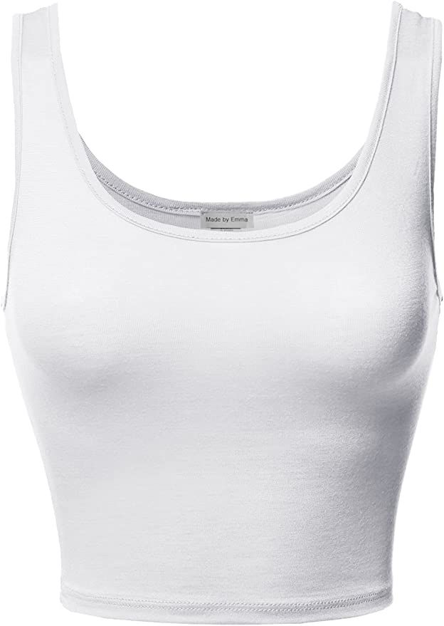 Made by Emma Women's Junior Sized Basic Solid Sleeveless Crop Tank Top | Amazon (US)