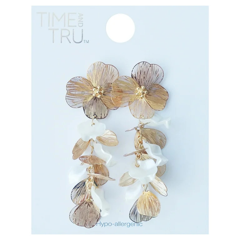 Time and Tru Women's Metal Gold Plated Flower Earring | Walmart (US)