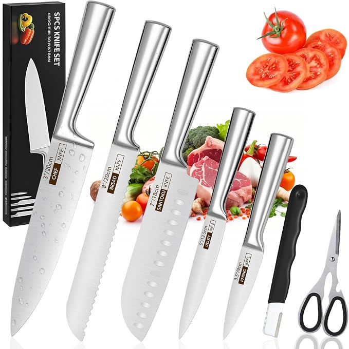 Conjunto de 7 Facas Profissionais em Aço Inoxidável 3CR13, Ultra Afiadas (V-Sharp 15°), Lâmin... | Amazon (BR)