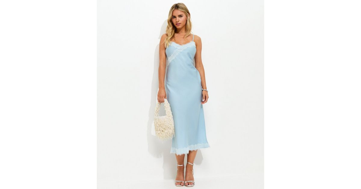 Petite Light Blue Contrast Lace Trim Strappy Midi Dress | New Look | New Look (UK)