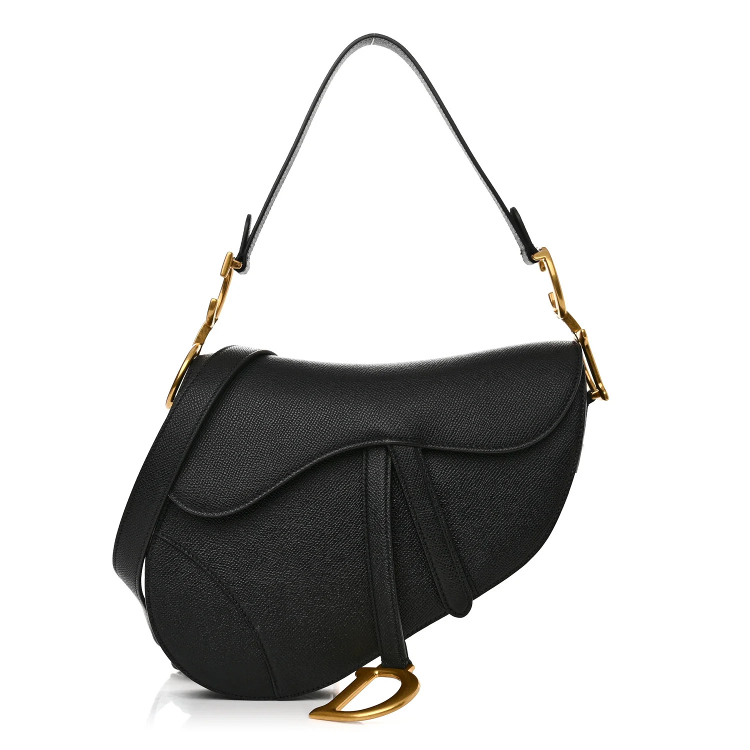CHRISTIAN DIOR Grained Calfskin Saddle Bag With Strap Black | FASHIONPHILE | FASHIONPHILE (US)
