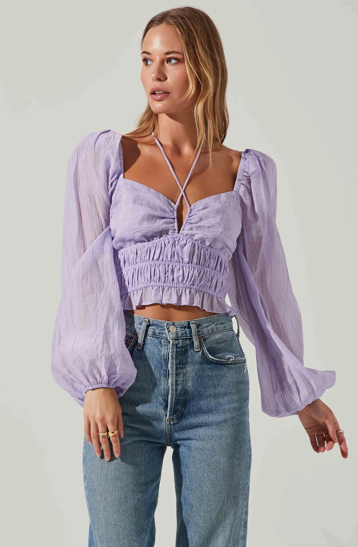 Irwin Puff Sleeve Halter Neck Top | ASTR The Label (US)