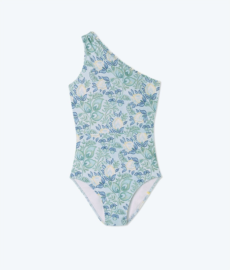 The Mini-Ruffle Ruched Sidestroke - Secret Garden in Powder Blue & Sage | SummerSalt