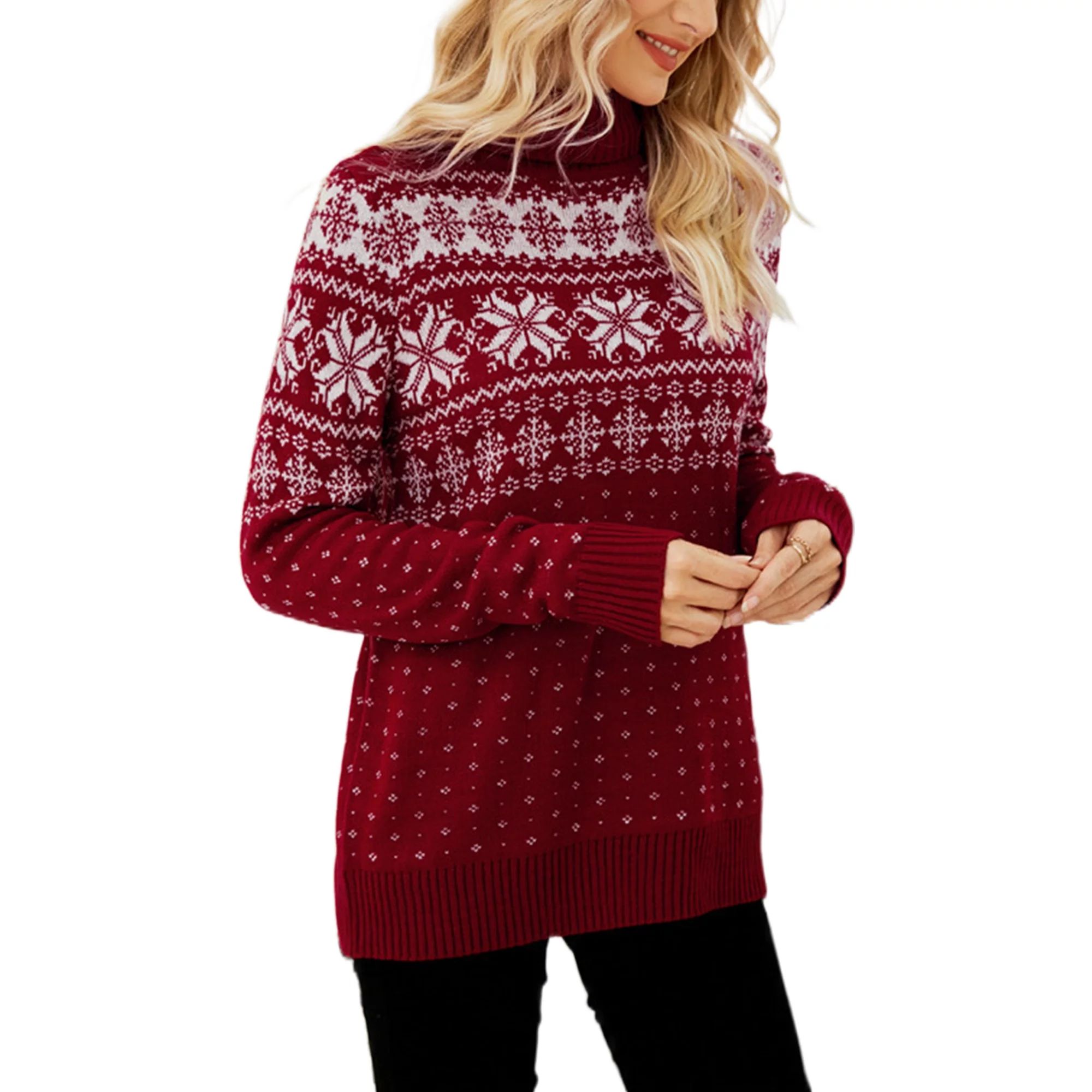 Glonme Winter Warm Jumper Tops for Women Casual Holiday Christmas Sweater Loose Long Sleeve Knitt... | Walmart (US)