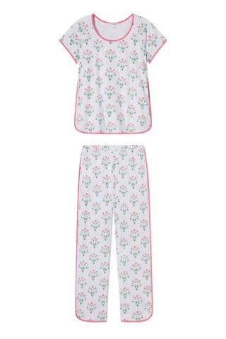 Pima Short-Long Set in Sunkissed Coral Tropical Bouquet | Lake Pajamas