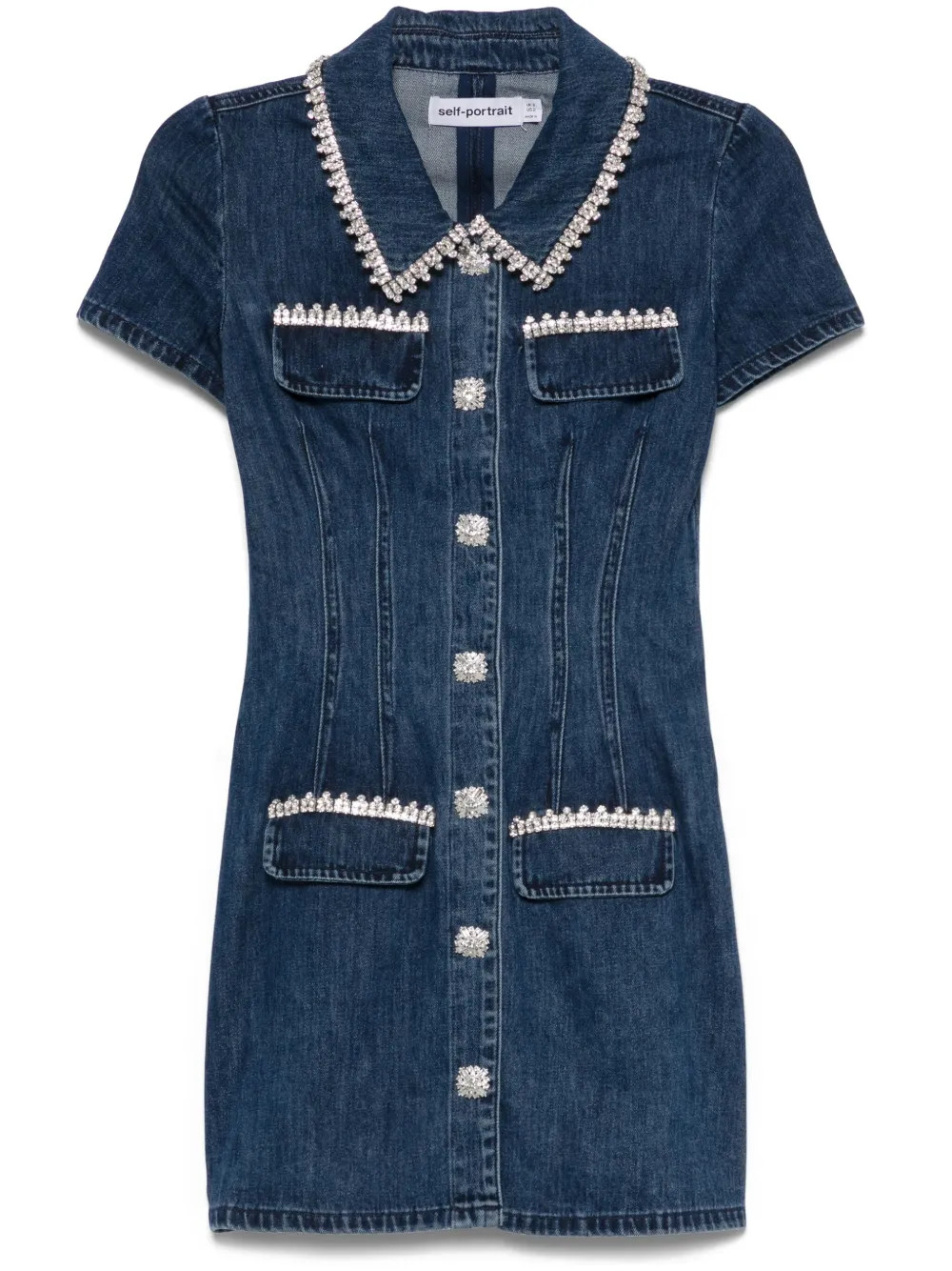 Self-Portrait Collared Denim Mini Dress | Blue | FARFETCH | Farfetch Global