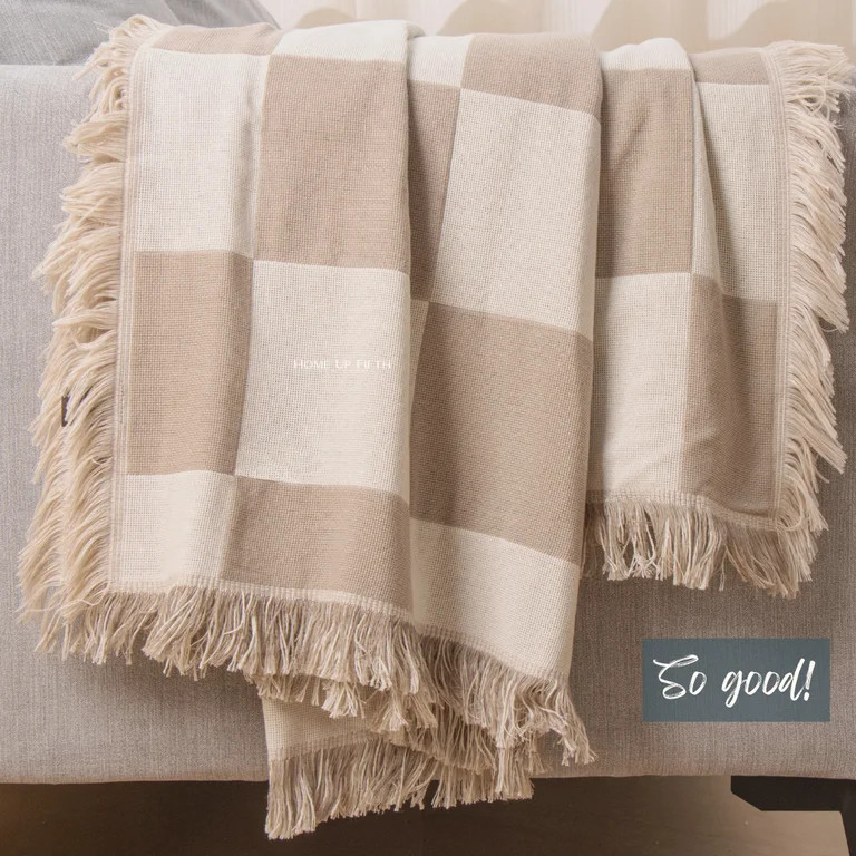 New Checkered Blanket Checkerboard Throw Blanket with Fringe - Color Neutral Tan - 50x60 | Walmart (US)