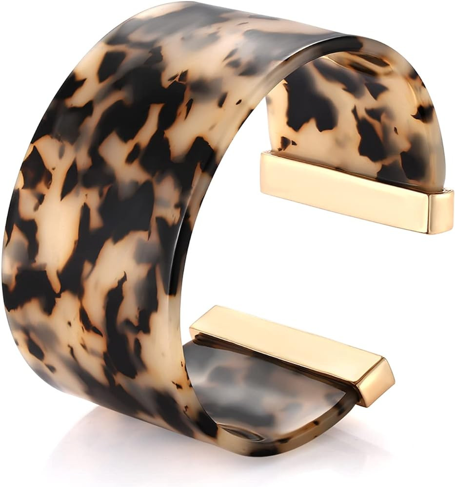 FAERLIIRY Wide Cuff Bangle Bracelet for Women Acrylic Resin Tortoise Bangle Bracelet Statement Adjus | Amazon (US)
